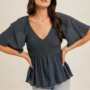 Hem & Thread NWT Navy Rhinestone Blouse, Womens Size Medium